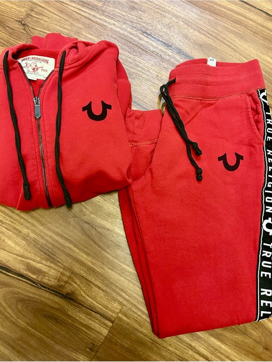 True Religion Pants - True Religion women’s Red Hoodie & Jogger Set with Black Accents